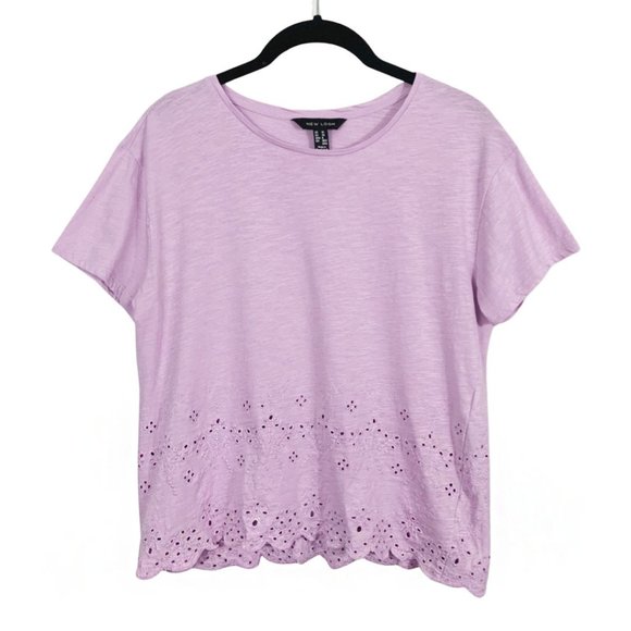 New Look Tops - Purple Eyelet Short Sleeve T-Shirt Top